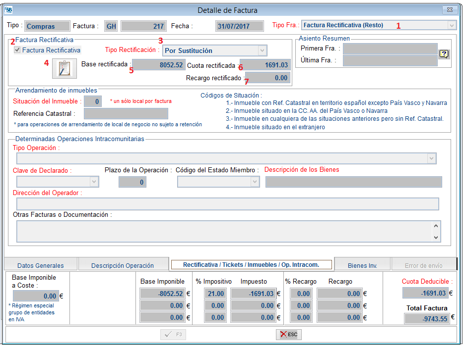 Detalle Factura Rectificativa SII