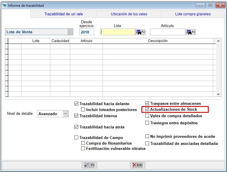 Actualizaciones Stock en Informe de Trazabilidad