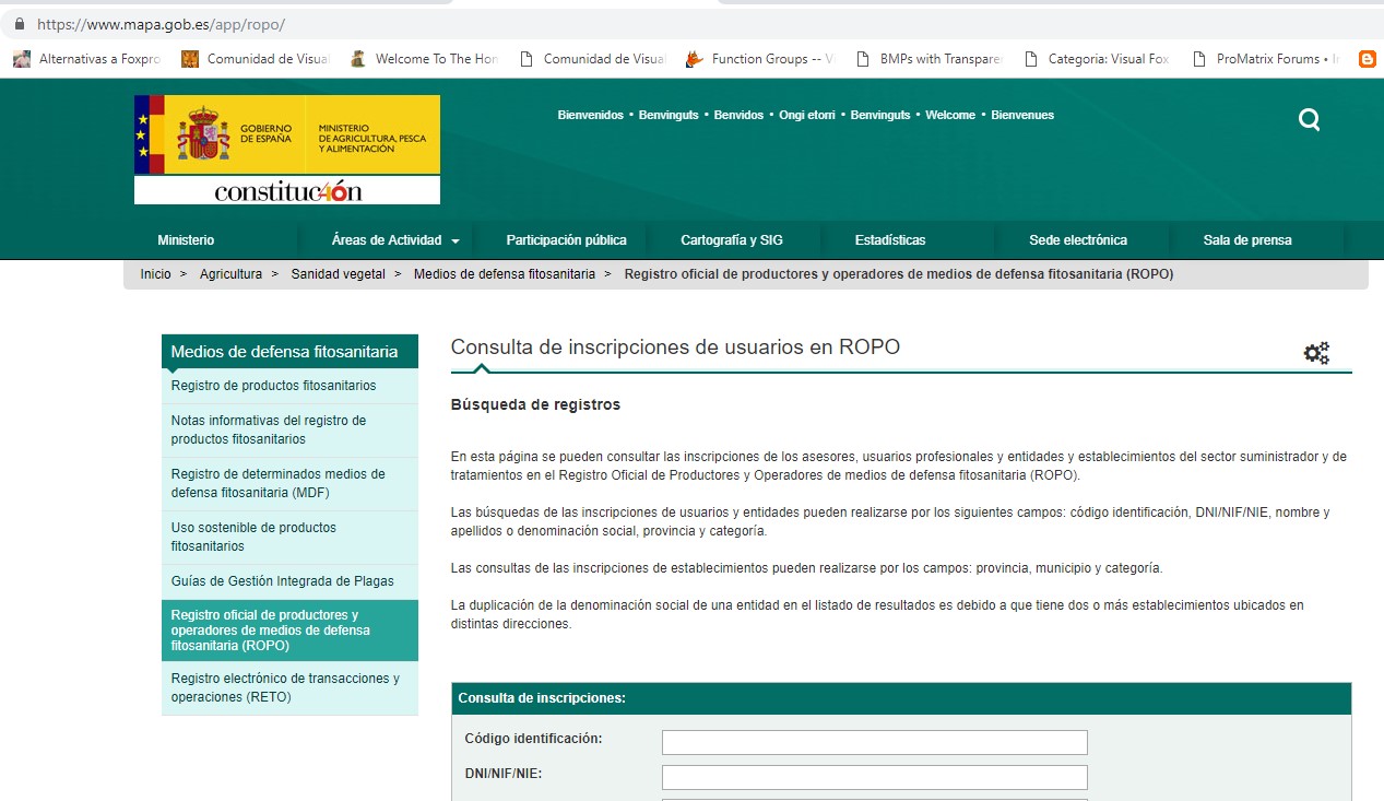 consulta inscripciones de usuarios en ROPO