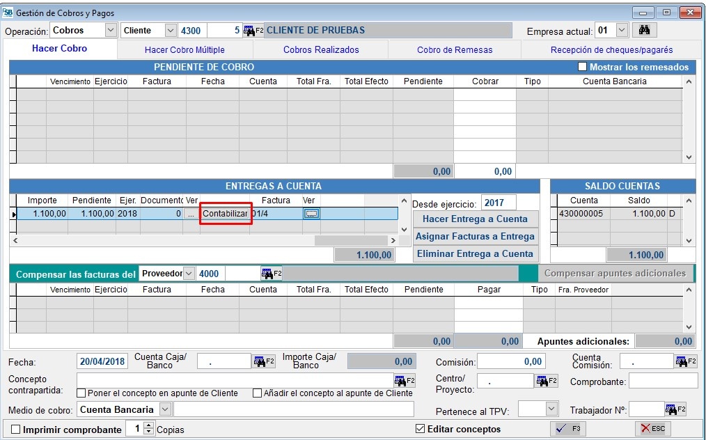 contabilizar entrega a cuenta