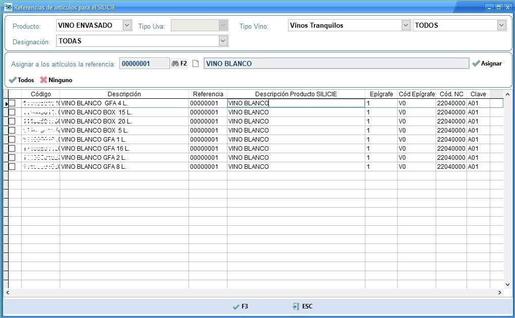Botón Asignar en ventana Referencias de artículos para SILICIE