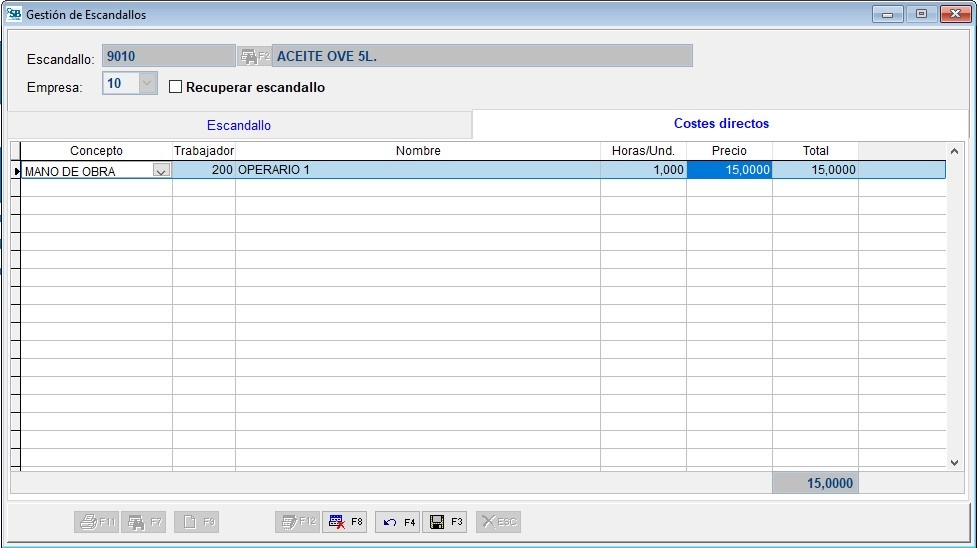 Gestión Escandallos